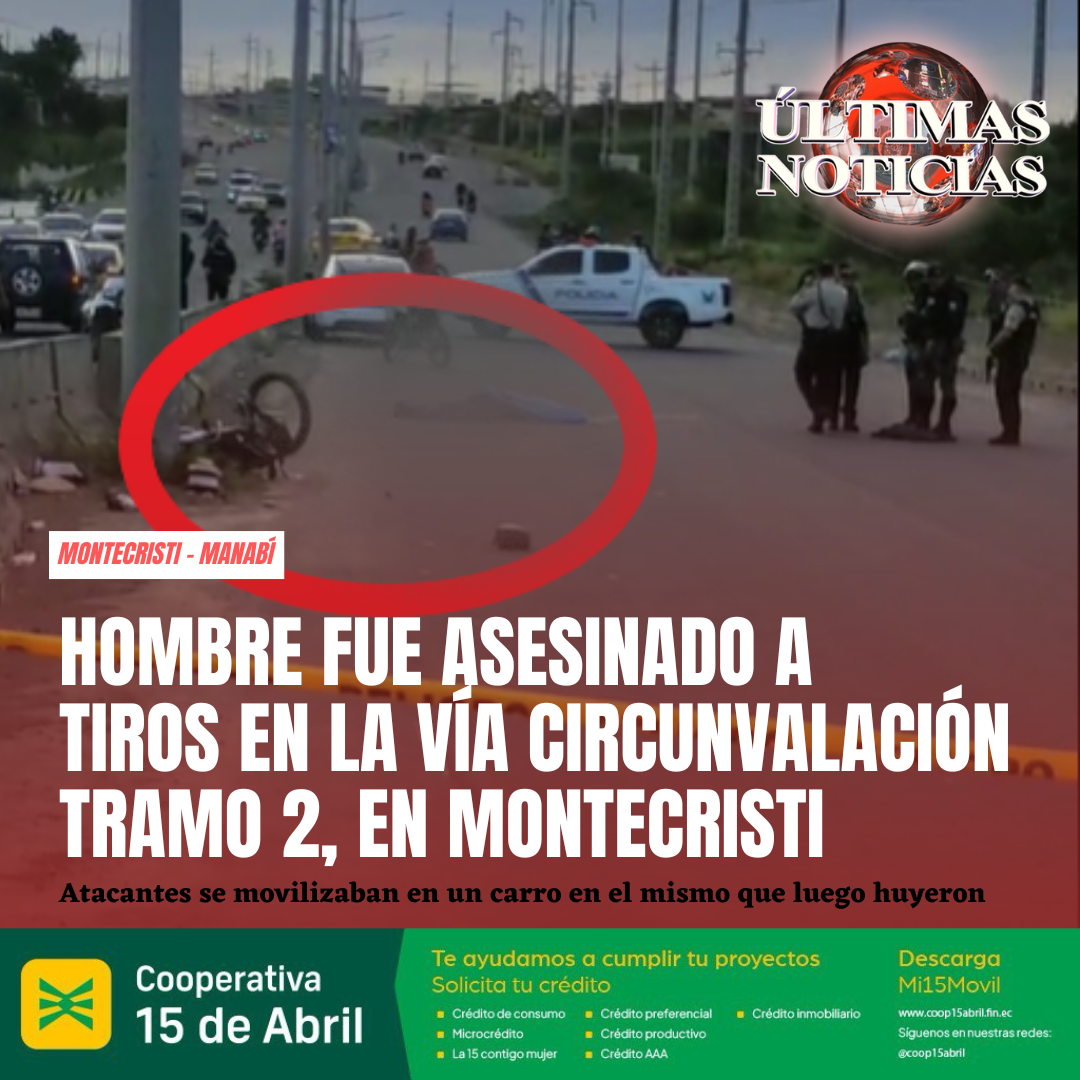 Jhon Alexander Cuenca fue asesinado la tarde de este martes 13 de mayo de 2025 en un ataque armado ocurrido en la vía Circunvalación tramo 2, que conecta hacia la ciudad de Manta. El hecho se registró aproximadamente a las 17:45, cerca de la gasolinera San Antonio y del ingreso a la parroquia Leonidas Proaño, en el cantón Montecristi, provincia de Manabí.