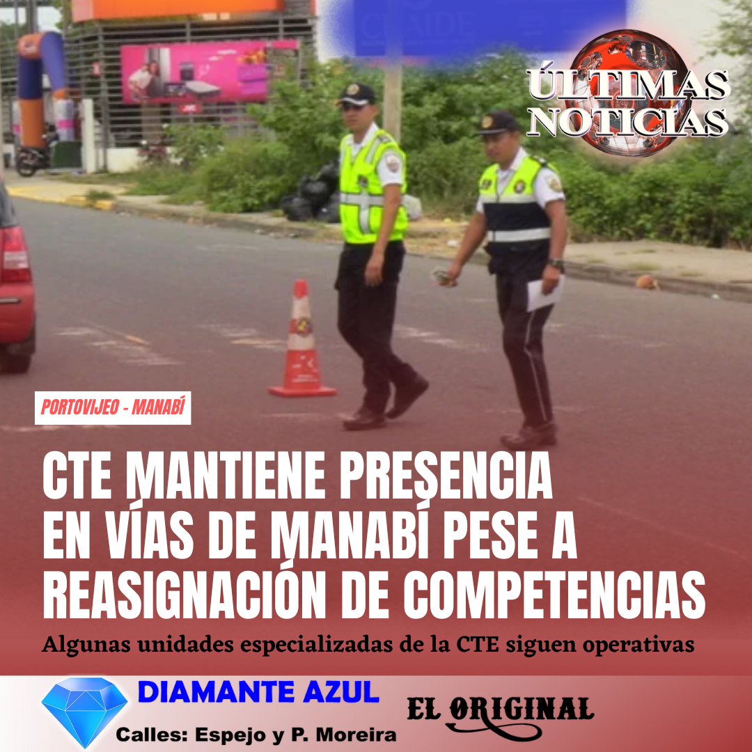 Pese a la reciente reasignación de competencias viales en Ecuador, la Comisión de Tránsito del Ecuador (CTE) mantiene operativos en 546 kilómetros de vías en la provincia de Manabí. Así lo confirmó Manuel Vaca Murillo, comandante de la CTE en esta subzona, quien explicó que la Policía Nacional asumió el control de 25 ejes viales en todo el país, de los cuales diez pertenecen a esta provincia.