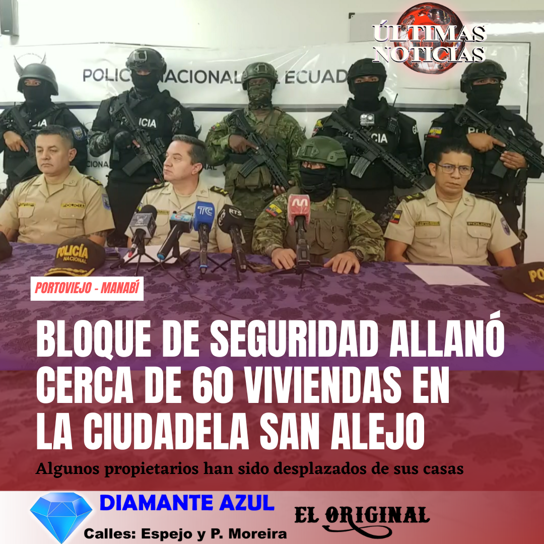Miembros del Bloque de Seguridad integrado por la Policía Nacional y Fuerzas Arm4das pusieron en marcha el operativo “Apolo 11” el mismo que fue ejecutado en diferentes sectores de Portoviejo, provincia de Manabí, entre ellos la ciudadela San Alejo, donde se allanaron 60 viviendas dejando resultados altamente positivos, el evento se desarrolló en horas de la madrugada durante los días miércoles y jueves.