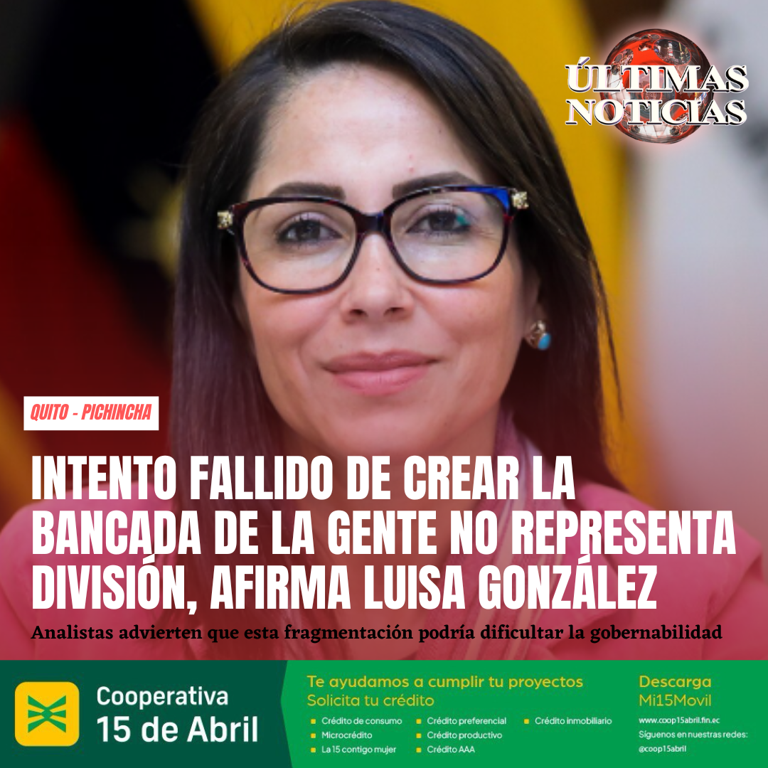La excandidata presidencial y líder de Revolución Ciudadana (RC), Luisa González, se pronunció este miércoles sobre el intento frustrado de constituir la denominada "Bancada de la Gente" durante la instalación de la nueva Asamblea Nacional el pasado 14 de mayo.